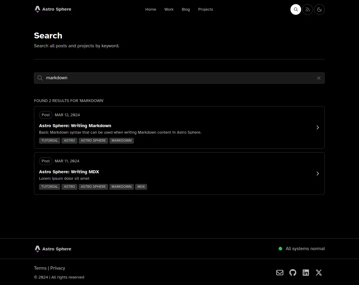 Image of the new Astro Sphere search page.