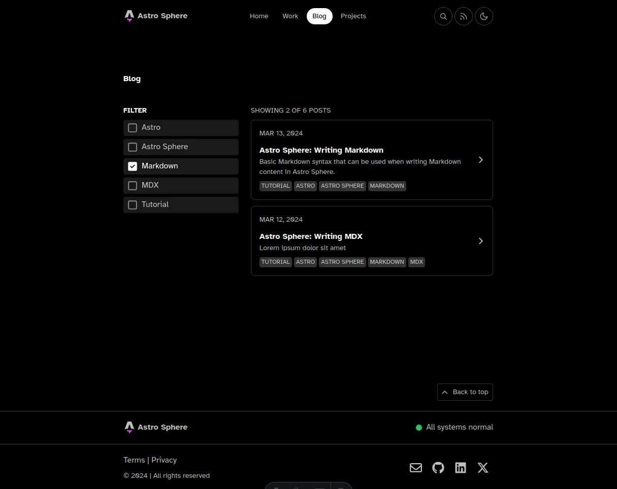 Image of the old Astro Sphere blog search page.